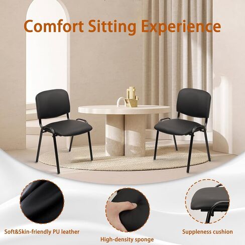 CLATINA Stacking Waiting Room Chairs, PU Leather Armless Office Guest Chair with Metal Frames, Stackable Conference Room Chairs No Wheels for Reception Lobby Side Meeting Training School, Black 10PK in Saudi Arabia
