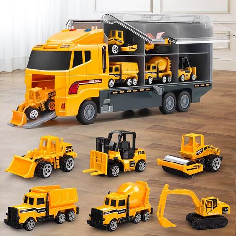 Toddler Construction Truck Vehicle Toy Set for 3 4 5 6 Years Old Boys with Play Mat, Die-Cast Car Carrier Truck for Kids Boys Girls Birthday Party Gifts in Saudi Arabia