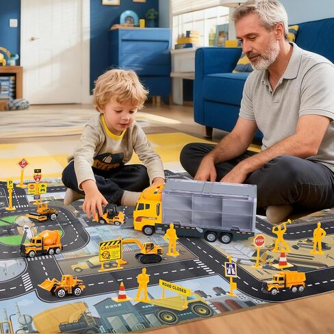 Toddler Construction Truck Vehicle Toy Set for 3 4 5 6 Years Old Boys with Play Mat, Die-Cast Car Carrier Truck for Kids Boys Girls Birthday Party Gifts in Saudi Arabia