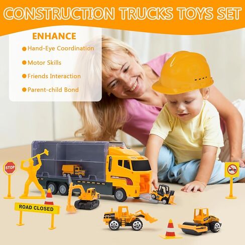Toddler Construction Truck Vehicle Toy Set for 3 4 5 6 Years Old Boys with Play Mat, Die-Cast Car Carrier Truck for Kids Boys Girls Birthday Party Gifts in Saudi Arabia