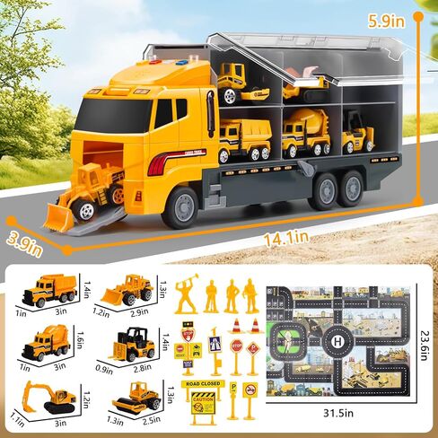 Toddler Construction Truck Vehicle Toy Set for 3 4 5 6 Years Old Boys with Play Mat, Die-Cast Car Carrier Truck for Kids Boys Girls Birthday Party Gifts in Saudi Arabia