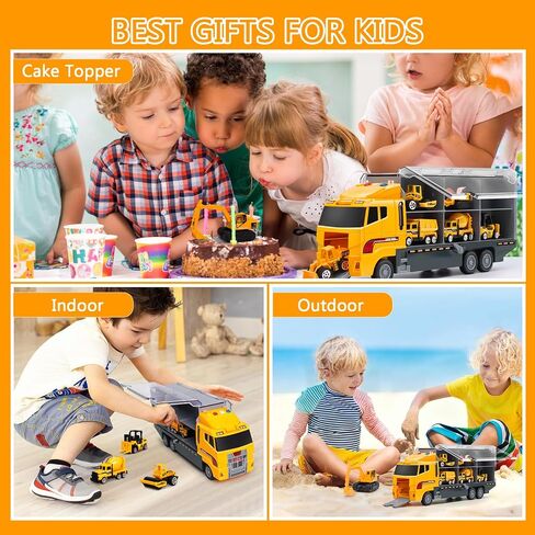 Toddler Construction Truck Vehicle Toy Set for 3 4 5 6 Years Old Boys with Play Mat, Die-Cast Car Carrier Truck for Kids Boys Girls Birthday Party Gifts in Saudi Arabia