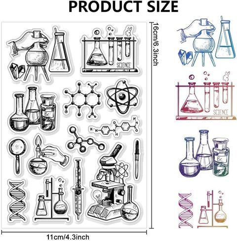 Science Clear Stamps Microscope Stamps Test Tube Pattern Silicone Clear Stamp Seals for DIY Scrapbooking Photo Album Decoration, 4.3x6.3inch in Saudi Arabia