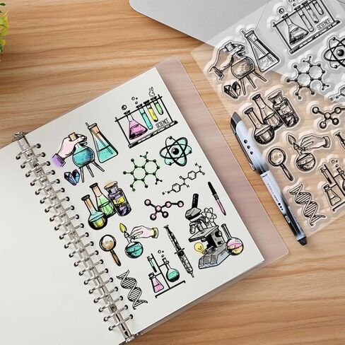 Science Clear Stamps Microscope Stamps Test Tube Pattern Silicone Clear Stamp Seals for DIY Scrapbooking Photo Album Decoration, 4.3x6.3inch in Saudi Arabia