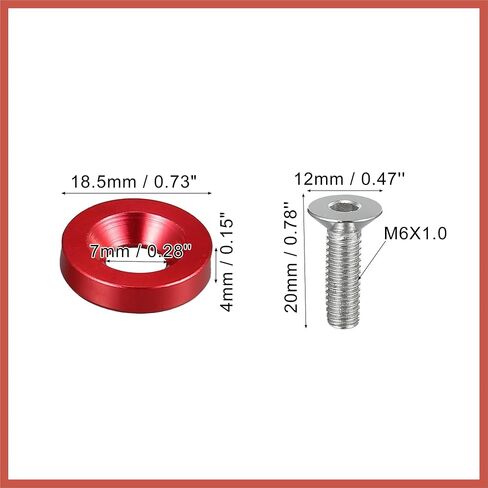 ACROPIX 20 Pcs Car Motorcycle Red M6 Fender Bumper Washer Bolt Nuts Kit Aluminum Alloy Engine Bay Fastener Car Parts in Saudi Arabia