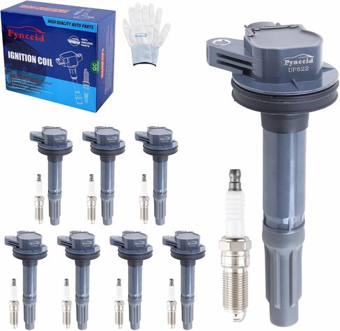 UF622 DG542 ملفات إشعال عالية الأداء وشمعات إشعال إيريديوم مجموعة مكونة من 8 قطع لسيارة Ford F-150 Mustang Lobo 5.0L V8 - يستبدل BR3Z-12029A (UF622+شمعات الإشعال) in Kuwait