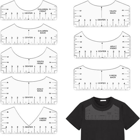 8Pcs Tshirt Ruler Guide to Center, PVC Shirt Measurement DTF Template Tool for Alignment, Heat Press Sublimation, HTV Transfer, Craft Sewing Supplies and Accessories, Front and Back Measurement in Saudi Arabia