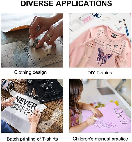 8Pcs Tshirt Ruler Guide to Center, PVC Shirt Measurement DTF Template Tool for Alignment, Heat Press Sublimation, HTV Transfer, Craft Sewing Supplies and Accessories, Front and Back Measurement in Saudi Arabia