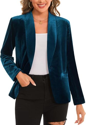 MINTLIMIT Women's 3/4 Sleeve Blazers Shawl Lapel Vintage Office Open Front Velvet Blazer (Dark Green,Size M) in Saudi Arabia