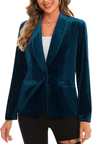 MINTLIMIT Women's 3/4 Sleeve Blazers Shawl Lapel Vintage Office Open Front Velvet Blazer (Dark Green,Size M) in Saudi Arabia