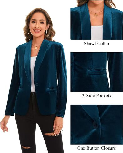MINTLIMIT Women's 3/4 Sleeve Blazers Shawl Lapel Vintage Office Open Front Velvet Blazer (Dark Green,Size M) in Saudi Arabia