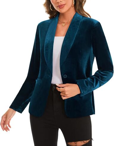 MINTLIMIT Women's 3/4 Sleeve Blazers Shawl Lapel Vintage Office Open Front Velvet Blazer (Dark Green,Size M) in Saudi Arabia
