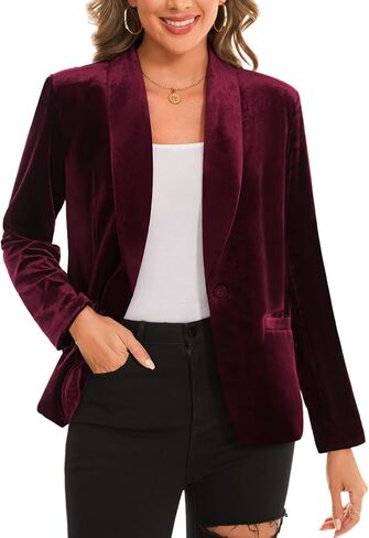 MINTLIMIT Women's 3/4 Sleeve Blazers Shawl Lapel Vintage Office Open Front Velvet Blazer (Dark Green,Size M) in Saudi Arabia