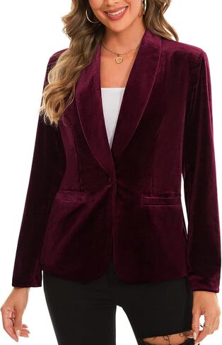 MINTLIMIT Women's 3/4 Sleeve Blazers Shawl Lapel Vintage Office Open Front Velvet Blazer (Dark Green,Size M) in Saudi Arabia