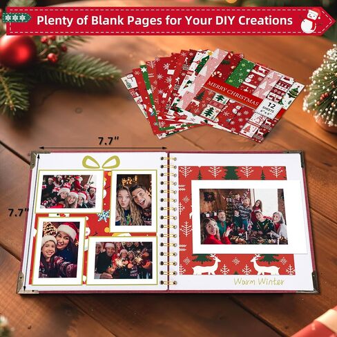 مجموعة هدايا ألبوم قصاصات عيد الميلاد من Vienrose، مقاس 8 بوصات × 8 بوصات، ألبومات صور قصاصات DIY، صفحات كرافت بغطاء من الكتان مع 20 ورقة 40 صفحة، ألبوم صور نافذة مربعة للعائلة والزفاف وذكريات السفر باللون الأحمر in Kuwait