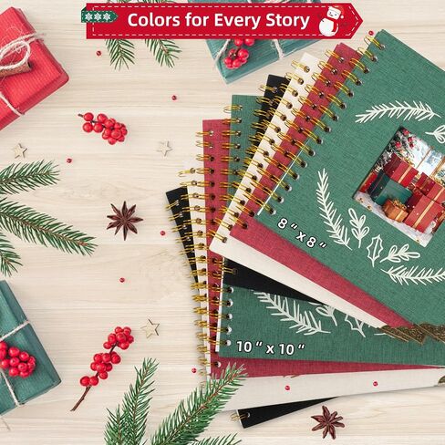مجموعة هدايا ألبوم قصاصات عيد الميلاد من Vienrose، مقاس 8 بوصات × 8 بوصات، ألبومات صور قصاصات DIY، صفحات كرافت بغطاء من الكتان مع 20 ورقة 40 صفحة، ألبوم صور نافذة مربعة للعائلة والزفاف وذكريات السفر باللون الأحمر in Kuwait