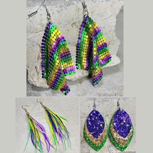 twinkle eye 1-2 Pairs Carnival Exaggerated Tri color Mardi Gras Lobster Mouth Drink Mask Shape Mardi Gras Theme Earrings Drop Dangle Pendant Earrings for Women Girls Jewelry Gift in Saudi Arabia