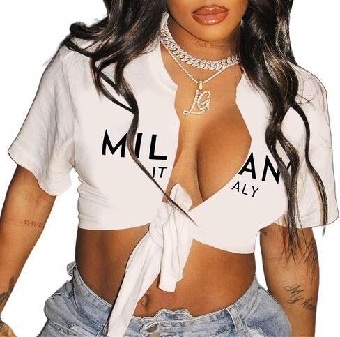 vblane Sexy Graphic Crop Tops for Women Summer Short Sleeve Tie up Tee Shirt in Saudi Arabia