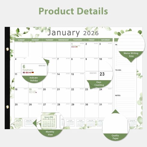 تقويم مكتب 2026، تقويم مكتب كبير 22 بوصة × 17 بوصة (يناير 2026 - يونيو 2027) مخطط جداري شهري لسطح المكتب للوازم المكتبية المدرسية للمعلم العائلي، أسود-أبيض in Kuwait