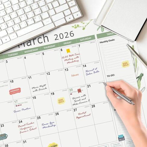 تقويم مكتب 2026، تقويم مكتب كبير 22 بوصة × 17 بوصة (يناير 2026 - يونيو 2027) مخطط جداري شهري لسطح المكتب للوازم المكتبية المدرسية للمعلم العائلي، أسود-أبيض in Kuwait