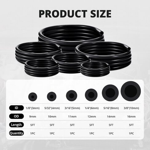 طاقة الشر 1/8 5/32 3/16 1/4 5/16 3/8 مجموعة خرطوم أنابيب فراغ السيليكون 5FT 130PSI أقصى ضغط أسود (3 مم 4 مم 5 مم 6 مم 8 مم 10 مم) in Kuwait