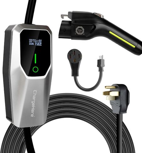 شاحن محمول من المستوى 1 والمستوى 2 EV 16/ 32 أمبير مع كابل تمديد 25 قدم، قابس مزدوج 240 فولت NEMA 6-20 ومحول NEMA 5-15 120 فولت، محطة شحن EV للسيارات الكهربائية J1772 (16A) in Saudi Arabia