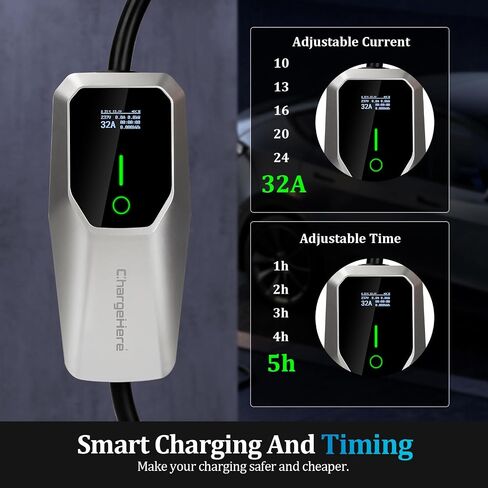 شاحن محمول من المستوى 1 والمستوى 2 EV 16/ 32 أمبير مع كابل تمديد 25 قدم، قابس مزدوج 240 فولت NEMA 6-20 ومحول NEMA 5-15 120 فولت، محطة شحن EV للسيارات الكهربائية J1772 (16A) in Saudi Arabia