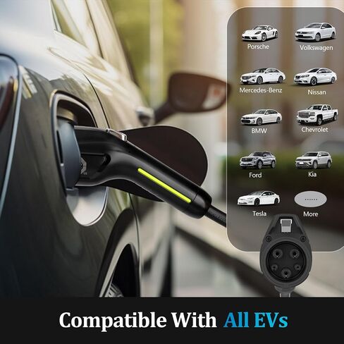 شاحن محمول من المستوى 1 والمستوى 2 EV 16/ 32 أمبير مع كابل تمديد 25 قدم، قابس مزدوج 240 فولت NEMA 6-20 ومحول NEMA 5-15 120 فولت، محطة شحن EV للسيارات الكهربائية J1772 (16A) in Saudi Arabia