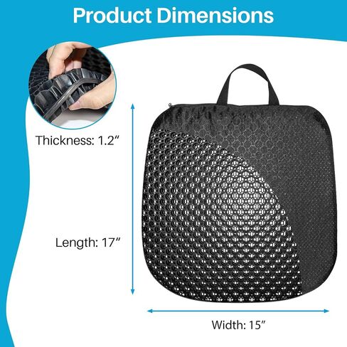 Gel Seat Cushion for Long Sitting With handle-Large & Thick & Soft & Breathable-Gel Cushion for Wheelchair, Gel Chair Cushion for Hip Pain, Gel Seat Cushion for Office Chair (Black, 17 x 15 inches) in Saudi Arabia