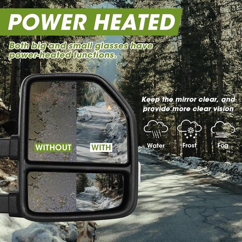 مرايا السحب لـ F150 Ford Pickup 2021-2025، F250 (2023-2025) مرايا السحب مع إشارة الانعطاف وضوء التشغيل مجموعة زوج زجاجي كهربائي ساخن (غير مطلي) in Kuwait