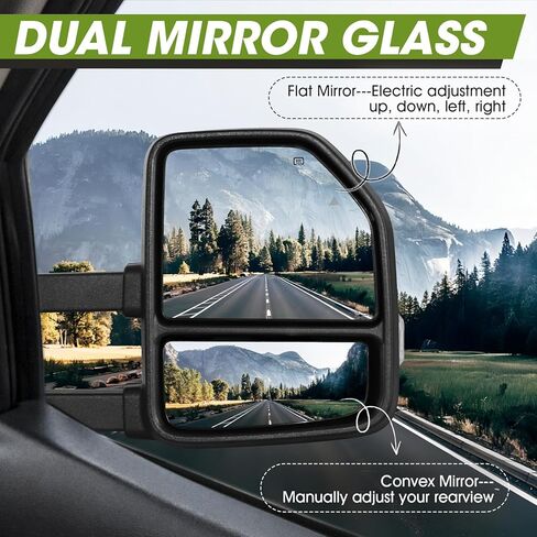 مرايا السحب لـ F150 Ford Pickup 2021-2025، F250 (2023-2025) مرايا السحب مع إشارة الانعطاف وضوء التشغيل مجموعة زوج زجاجي كهربائي ساخن (غير مطلي) in Kuwait