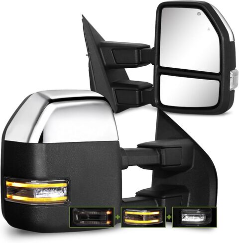 مرايا السحب لـ F150 Ford Pickup 2021-2025، F250 (2023-2025) مرايا السحب مع إشارة الانعطاف وضوء التشغيل مجموعة زوج زجاجي كهربائي ساخن (غير مطلي) in Kuwait