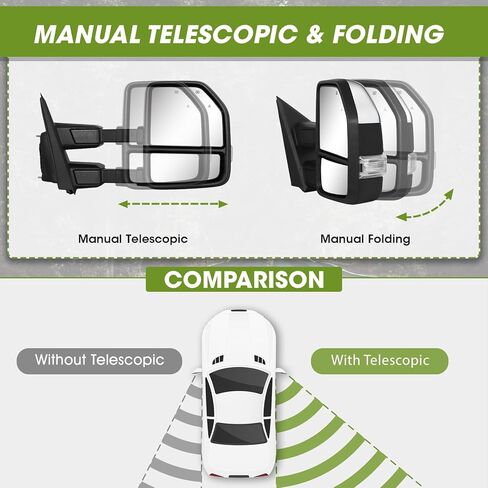 مرايا السحب لـ F150 Ford Pickup 2021-2025، F250 (2023-2025) مرايا السحب مع إشارة الانعطاف وضوء التشغيل مجموعة زوج زجاجي كهربائي ساخن (غير مطلي) in Kuwait