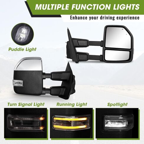 مرايا السحب لـ F150 Ford Pickup 2021-2025، F250 (2023-2025) مرايا السحب مع إشارة الانعطاف وضوء التشغيل مجموعة زوج زجاجي كهربائي ساخن (غير مطلي) in Kuwait