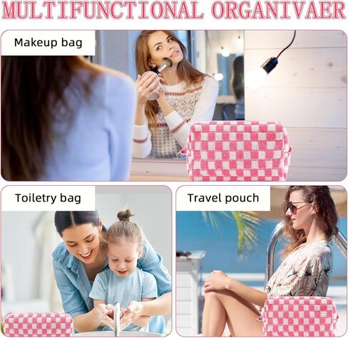 ZLFSRQ 2 قطعة حقيبة مكياج مربعة حقيبة مستحضرات التجميل مجموعة حقائب أدوات الزينة للسفر لمحفظة كبيرة وحقيبة مكياج صغيرة للنساء حقيبة قلم رصاص لطيفة وسحاب وردي للعناية بالبشرة in Saudi Arabia