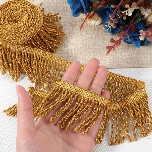 Bullion Fringe Trim Gold Curtain Fringe Trim 3 Yards Tassel Trim Chainette Fabric Trims Sewing Lace for DIY Crafts Clothes Curtain Sofa Home Decoration in Saudi Arabia