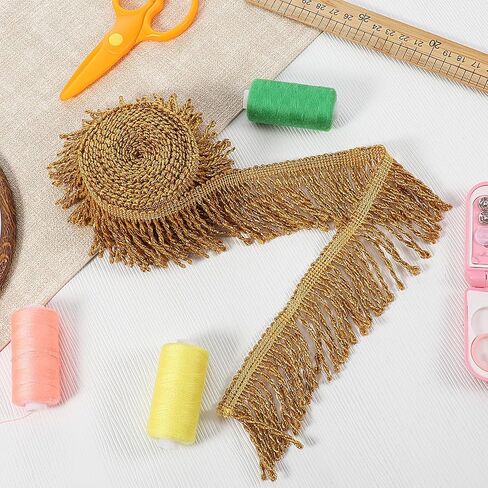 Bullion Fringe Trim Gold Curtain Fringe Trim 3 Yards Tassel Trim Chainette Fabric Trims Sewing Lace for DIY Crafts Clothes Curtain Sofa Home Decoration in Saudi Arabia
