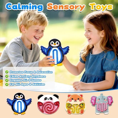 Squishy Sensory Toys for Kids - 4 Pack Fidget Toys for Stress Relief & Calm Down, Cute Animal-Shaped Squishy Toys for Autism Children, Squeeze Sensory Tube with Colorful Goo, Prizes for Kids Classroom in Saudi Arabia