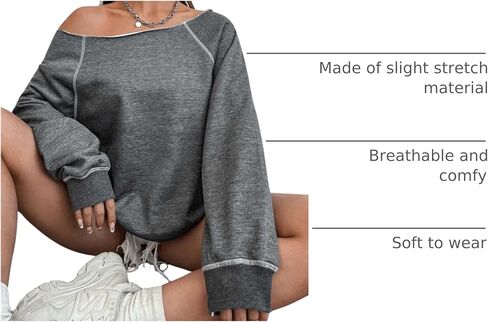 Women's Off The Shoulder Sweatshirts Long Sleeve Pullover Tops Trendy Y2k Fall Tops in Kuwait