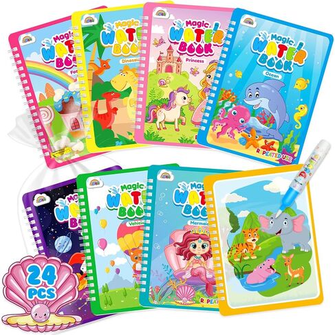 ZMLM 24 Pack Water Coloring Book for Toddlers - Mess Free Water Painting Book,Reusable Magic Paint with Water Doodle Books Party Favors for Kids Ages 3-5 Drawing Toys Gift for Girl Boy (Christmas) in Saudi Arabia