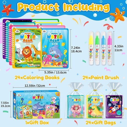 ZMLM 24 Pack Water Coloring Book for Toddlers - Mess Free Water Painting Book,Reusable Magic Paint with Water Doodle Books Party Favors for Kids Ages 3-5 Drawing Toys Gift for Girl Boy (Christmas) in Saudi Arabia