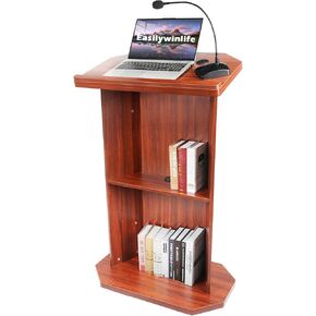 49IN Wooden Podium with Large 2-Tier Shelve and Reserved Wire Hole, Wood Lectern Stand with Reading Platform, Pulpits Stand Church Pulpit for Conference, Office, School, Restaurant in Kuwait