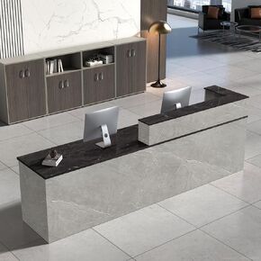 مكتب استقبال حديث مع منضدة، وتخزين، وصينية لوحة المفاتيح، وأدراج قابلة للقفل، ومكتب أمامي أنيق للمكتب، والصالون، والمتجر، والمساحات التجارية (رمادي + أسود/يسار، 79 بوصة طول * 24 بوصة عرض * 39 بوصة ارتفاع) in Kuwait