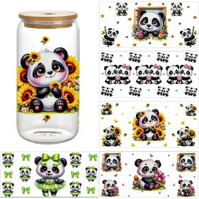 5 Sheets UV DTF Cup Wraps, Waterproof Tumbler Decal Stickers for Glass Cups, Cartoon Design, DIY Heat Transfer Vinyl Stickers for Cups (Panda) (Panda) in Saudi Arabia