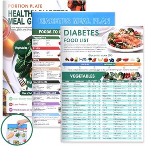 Diabetic Food List and Meal Planner - 400+ Diabetic Foods Chart with Glycemic Index (GI), Carbs,Calories|3 Count Healthy Diabetic Diet Chart for Type 1/2Diabetic in Saudi Arabia