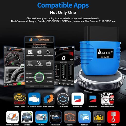 ماسح ضوئي NEXAS NexLINK Bluetooth Obd2 للسيارة - فحص قارئ رمز ضوء المحرك مع البيانات الحية واختبار الأداء، أداة مسح تشخيصي لاسلكية مع إعادة تعيين لجميع المركبات الأمريكية، يعمل مع iOS Android in Kuwait
