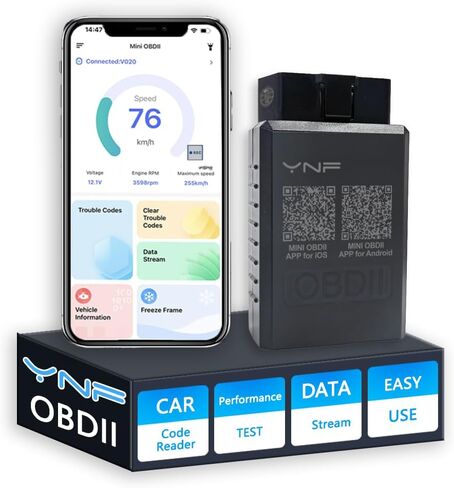 YNF OBD2 Scanner Reader Bluetooth Wireless Auto Diagnostic Scan Tool for iOS & Android for Performance Test, Clear Error Code Live Data Reset Exclusive APP in Saudi Arabia