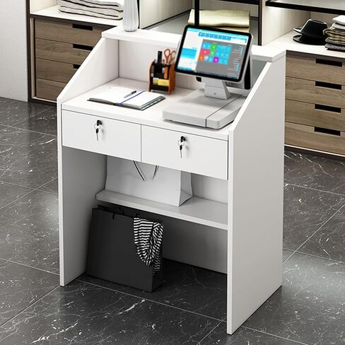 Checkout Counter, Reception Desk Counter Desk for Checkout & Retail, Front Desk Reception Counter, for Office Boutique Spa White, 60*38*92cm in Saudi Arabia