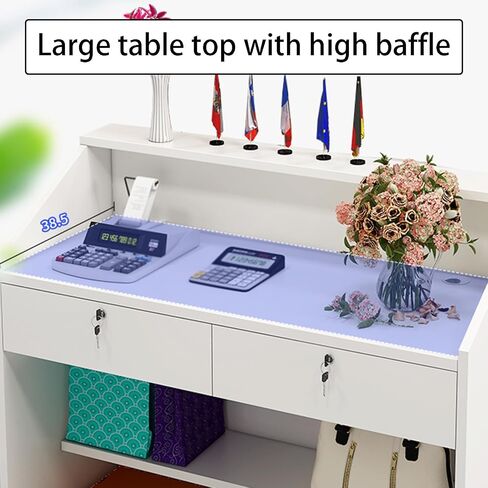 Checkout Counter, Reception Desk Counter Desk for Checkout & Retail, Front Desk Reception Counter, for Office Boutique Spa White, 60*38*92cm in Saudi Arabia
