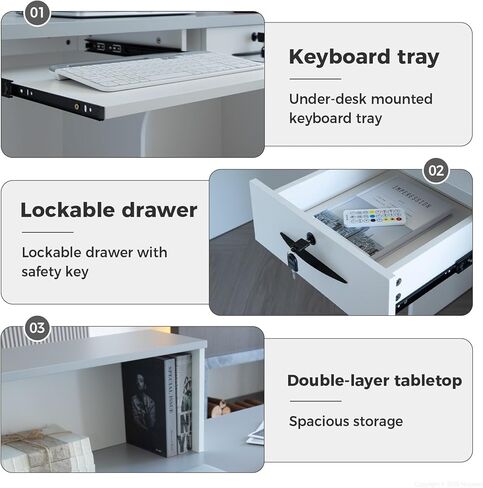 مكتب استقبال حديث مع منضدة، وتخزين، وصينية لوحة المفاتيح، وأدراج قابلة للقفل، ومكتب أمامي أنيق للمكتب، والصالون، والمتجر، والمساحات التجارية (رمادي + أسود/يسار، 79 بوصة طول * 24 بوصة عرض * 39 بوصة ارتفاع) in Kuwait